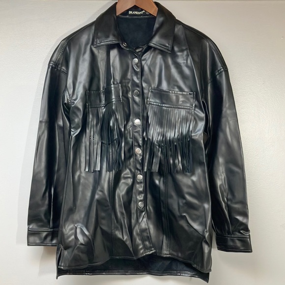 Blank NYC size small faux leather fringe black jacket EUC - Picture 1 of 7